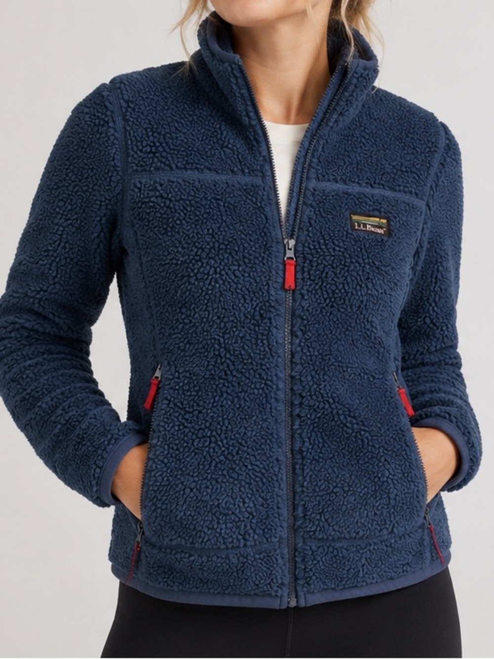 L.L. Bean Mountain Pile Fleece Jacket XS Blue Teddy Sherpa Full Zip Hiking
